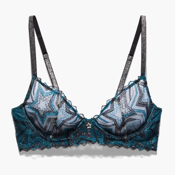 Savage X Fenty NWT Shining Star Embroidered Unlined Demi Bra women’s size 34B - Picture 1 of 13
